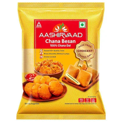 Aashirvaad Chana Besan 500g pack, 100% chana dal, with food images, Naturia
