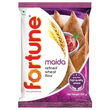 Fortune maida refined wheat flour 500g pack with samosas and chutney, Naturia store