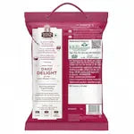 Back view of India Gate Daily Delight Pure Basmati Rice 5kg bag with product details visible